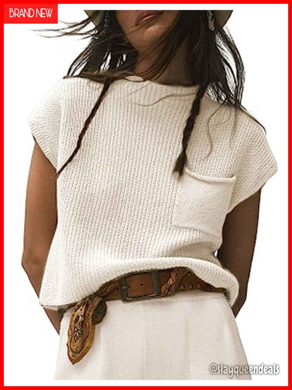 Sleeveless Knit Vest Mock Neck Cap Sleeve Boxy Sweater Top